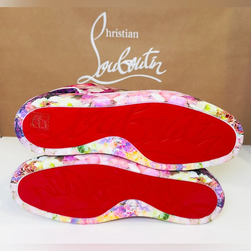 Christian Louboutin Junior Viera Orlato Flat Floral-print Satin Sneakers EU 43.5